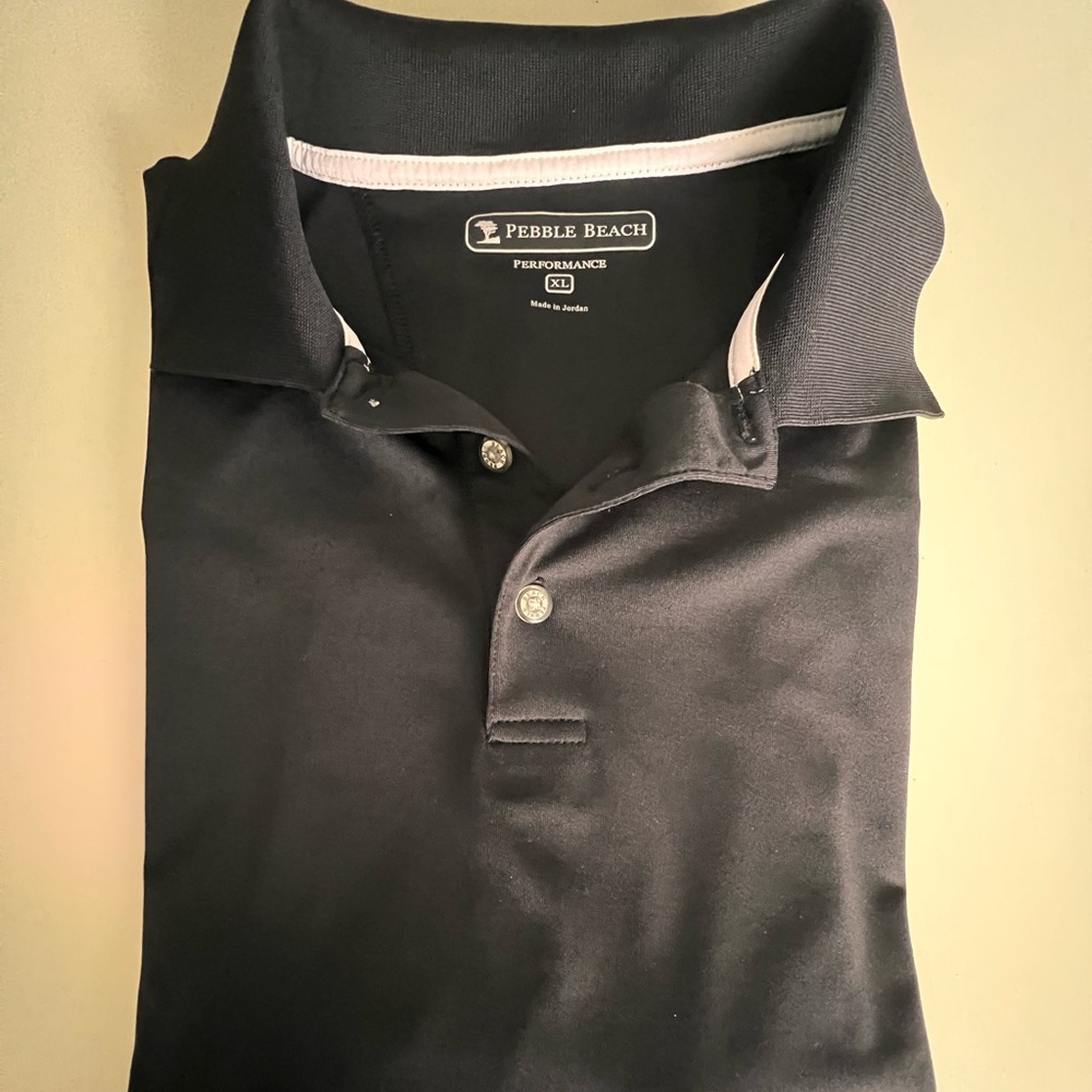 Mens Pebble Beach Performance XL Polo Golf Shirt Black EUC